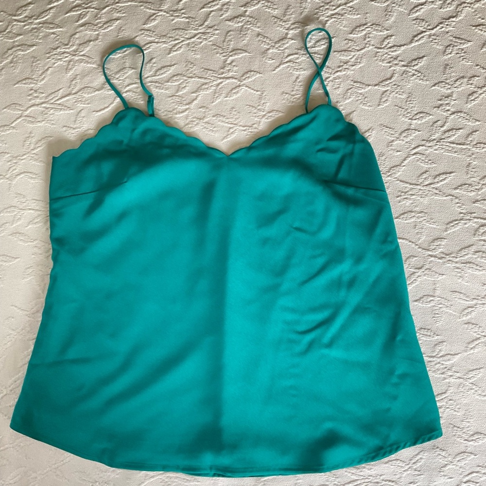 J CREW Kelly Green Scallop Edge fully Lined Camisole Top Womens 6
